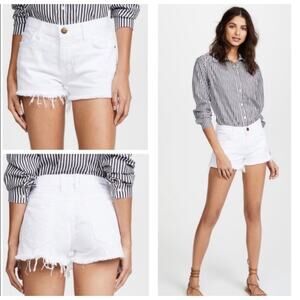 Current/Elliott White Boyfriend Denim Shorts Sz 28 High Rise Button Fly Raw Hem